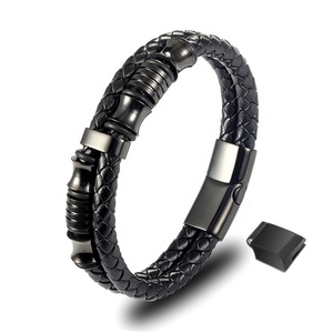 <span class=keywords><strong>Accessori</strong></span> di lusso perline in acciaio inossidabile di alta finitura personalizza bracciale in pelle intrecciata marrone nero per regalo di compleanno da <span class=keywords><strong>uomo</strong></span> - Product Image 1