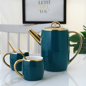 ชุดถ้วยกาแฟและจานรองเซรามิกสไตล์นอร์ดิก พร้อมถาดเซรามิก ลายหินอ่อนสีเขียวสุดหรู สำหรับดื่มกาแฟยามบ่าย - Product Image 6