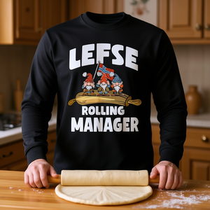Lefse Rolling Manager T-shirt à manches longues et col rond pour adulte, à thème alimentaire scandinave, humoristique, pour les amateurs de pain plat norvégien - Product Image 3