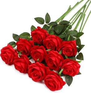 Vente flash - Roses artificielles à longues tiges en soie - Roses rouges - Fleurs pour la maison - Décorations de Noël - Mariage - Saint-Valentin - Product Image 1