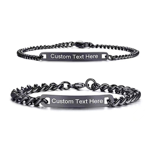 Venta al por mayor personalizado DIY logotipo grabado brazalete de <span class=keywords><strong>cadena</strong></span> PVD 18K chapado en oro de acero inoxidable placa curva pulsera de los hombres y las mujeres - Product Image 3