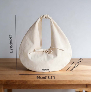 กระเป๋าผ้าแคนวาสทรงครึ่งวงกลมแบบมินิมอล สะพายไหล่หรือถือได้  รับผลิตตามแบบ OEM - Product Image 4