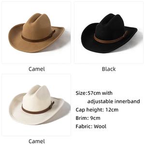 Nuevo sombrero de lana de lujo Mujeres bandas occidentales unisex compra a granel al por mayor hebilla de cinturón sombreros Fedora de vaquero mexicano - Product Image 5