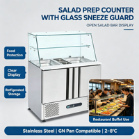 Meja Persiapan Salad Komersial dengan Kompartemen GN Pan dari Stainless Steel untuk Buffet dan Kafe