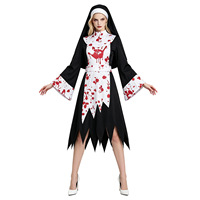 Costume de cosplay de nonne sombre et sanglante : robe de nonne tachée de sang pour performance scénique sur le thème des zombies