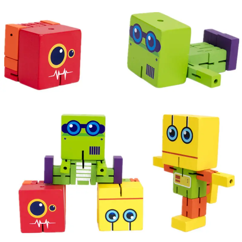 The Toy Children Early Educational Creative Magic Wooden Toy Colorful Mini Deformation Robot