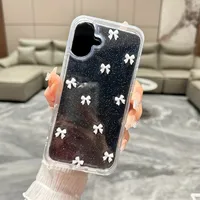 Mignon 3D Bowknot Glitter Téléphone étui pour iphone 16 15 14 13 12 11 Pro Max Plus MiNi 2025 Coréenne Fille Couverture Souple Époxy Clair Shell