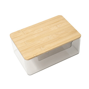 Desktop Bamboo <b>Lid</b> <b>Storage</b> Box Rectangle Stackable With <b>Lid</b> For Cosmetics Jewelry Books Snacks Household Organizer - Product Image 4