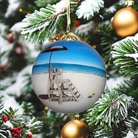 Boule de Noël en verre peinte à la main, motif plage, 4-12 cm, personnalisable, haute qualité, pour la vente en gros