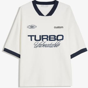Venta al por mayor de textura de tela de bloque de color con cuello en <span class=keywords><strong>V</strong></span> camiseta de estilo clásico retro para hombre uniforme de ropa de fútbol - Product Image 1