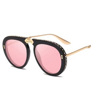 Lunettes de soleil surdimensionnées avec logo personnalisé, décoration en cristal, grand cadre, pour hommes et femmes, lunettes de soleil UV400 pliables pour hommes et femmes - Product Image 3