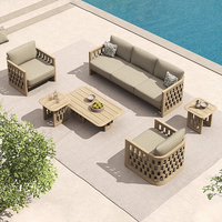 Salon de Jardin de Luxe Extérieur en Bois de Teck, Canapé Tressé avec Cordes pour Patio et Terrasse