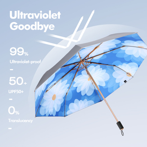 Parapluie Soleil et Pluie, Parapluies de Voyage, Protection Solaire UFP50+, Parapluie Pliant Triple avec Logo, Fleurs Colorées, 21 Pouces, 8K - Product Image 4