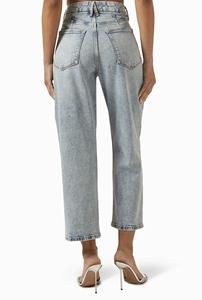 Jean en denim délavé bleu clair pour femme, coupe décontractée à jambe large, orné de strass et de sequins <span class=keywords><strong>argent</strong></span>és, lavable, avec rivets – Grande Vente - Product Image 4