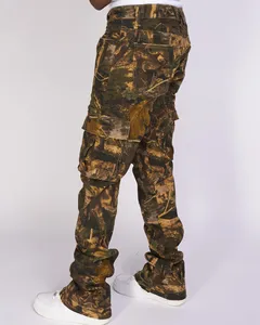 Pantalones de jogging de gran tamaño con parte inferior de campana verde militar para hombre con logotipo personalizado pantalones de chándal apilados con bolsillos