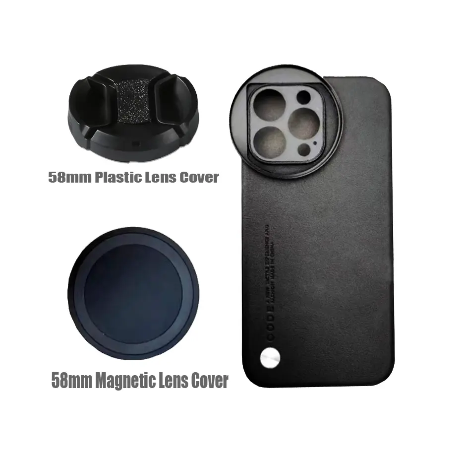 Nuova custodia per telefono in pelle vegana U-safe con impugnatura remota adattatore per filtro magnetico da 58mm e coperchio del filtro per iPhone