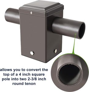 <b>Double</b> 180D Horizontal Tenon <b>Adapter</b> for 4 inch Square Pole with Slip Fitter Mount 2 3/8inch Bronze - Product Image 3