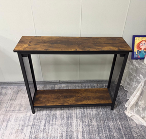 Table <span class=keywords><strong>console</strong></span> industrielle à 2 niveaux en <span class=keywords><strong>bois</strong></span> rustique et structure métallique, idéale pour les couloirs étroits et comme table de canapé, pour les distributeurs de meubles. - Product Image 1