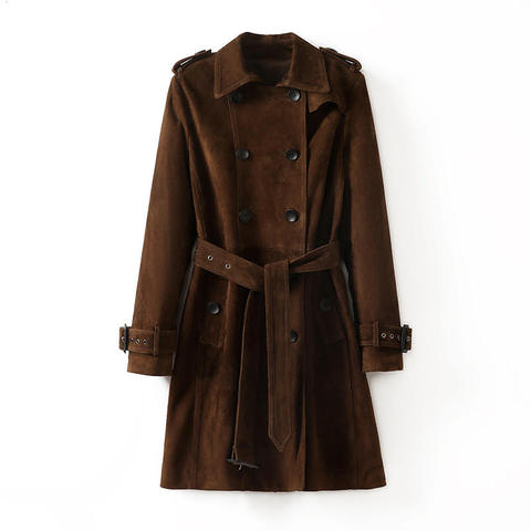 4123 New Genuine Leather Jacket Goat Skin Suede Suede Classic British Style Double Breasted Slim Fit Long Windbreaker Jacket