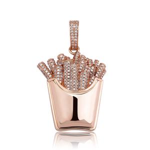 Hip Hop Laiton Plaqué Or Cubique Zircone Frites Forme Charme Colliers Glacé Frites Pendentif pour Hommes Femmes Rappeur Bijoux - Product Image 6