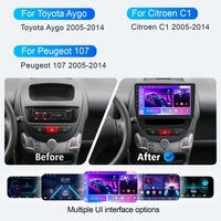 Autoradio sans fil 10 pouces avec Carplay, Android Auto, Wifi, GPS, Navigation, FM, RDS pour Toyota Aygo/Peugeot 107/Citroën C1 2005-2014