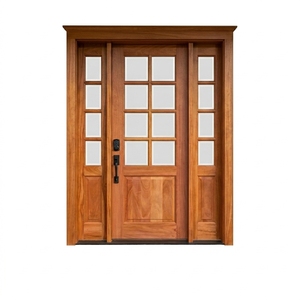 Porte d'entrée en teck massif et bois d'acajou de qualité supérieure, 8 vitres, avec panneaux latéraux en verre assortis et quincaillerie de serrure à clavier moderne - Product Image 1