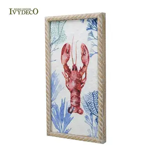 IVYDECO Lobster Bintang Laut Kuda Laut Pola Kertas Buatan Tangan Kualitas Tinggi Pencetakan Bingkai Kayu Dinding Gambar Seni Dinding Ruang Tamu