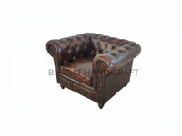 Canapé Chesterfield en cuir une place avec rembourrage classique à boutons profonds, design élégant, coussins confortables, robuste