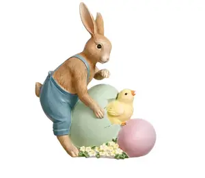 Ceramic easter decoration Rabbit with Egg and Chick