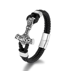 2024 Wholesale Stainless Steel Custom <b>Charm</b> Viking Man Leather <b>Bracelet</b> - Product Image 1