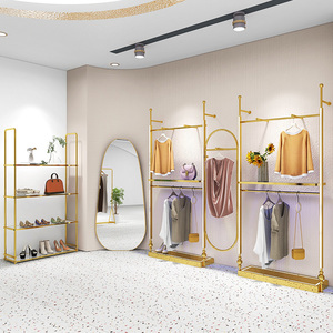 Espositore <span class=keywords><strong>da</strong></span> <span class=keywords><strong>terra</strong></span> per borse in oro lucido in acciaio inossidabile di alta qualità di vari stili per negozio di abbigliamento - Product Image 3