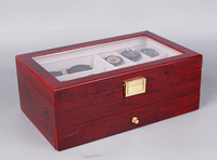 Grande boîte de montres en bois laqué à 2 couches, boîte de rangement en bois rouge pour lunettes de soleil bijoux montre boîte de présentation