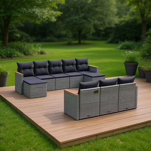 Conjunto de Sofá de Jardín de Ratán Sintético Color Gris Vib, 6 Plazas, Muebles Contemporáneos para Exteriores, Estructura de Acero Resistente a la Intemperie - Product Image 2