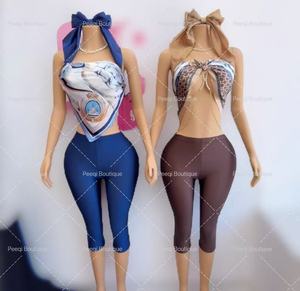 Peeqi الرجعية البساطة من الحرير الصناعي والحليب السراويل 7 نقاط عارضة الشارع 2 قطعة مجموعة النساء - Product Image 1