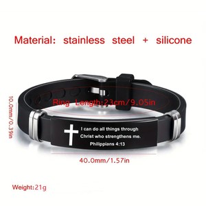 Braccialetti sportivi con parole ispiratrici bibliche personalizzate in acciaio inossidabile braccialetti per cristiani - Product Image 4