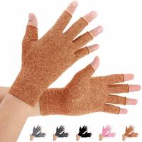 Gants de compression multicolores à demi-doigts, analgésiques, chauffants, pour le traitement des rhumatismes et de l'arthrite.