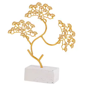Modern Chinese light luxury welcome guest pine decoration living room porch office table metal tree fengshui rich home decor