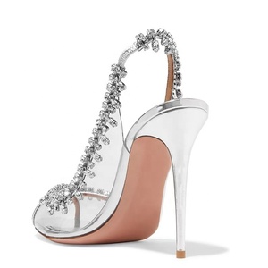 รองเท้าส้นสูงแบบเปิดนิ้วเท้าสไตล์ตะวันตก ไซส์ใหญ่ 47  วัสดุ PVC สำหรับผู้หญิง ฤดูร้อน ส้นเข็มประดับเพชร รองเท้าปั๊มส์ - Product Image 4