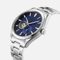 Reloj Mecánico de Negocios para Hombre de Primera Calidad, Resistente al Agua hasta 10 m, Caja de Aleación, Correa de Acero Inoxidable, Esfera con Indicadores, Cierre Oculto