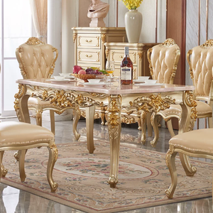 European Dining <b>Table</b> and Chair Set Rectangle Marble Champagne Gold Modern Dinner <b>Table</b> Dining Room Hotel Restaurant - Product Image 2