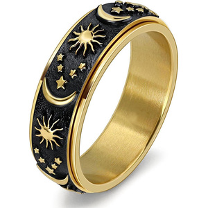 Anelli in Acciaio Inossidabile Placcato Platino con Taglio Radiante, Gioielli alla Moda, Fascia con Stella Luna Sole, Anello Girevole Antistress per Uomo - Product Image 6