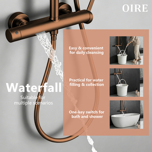 Set Rubinetto <span class=keywords><strong>Doccia</strong></span> e <span class=keywords><strong>Vasca</strong></span> <span class=keywords><strong>da</strong></span> <span class=keywords><strong>Bagno</strong></span> a Parete in Ottone Spazzolato Oro Rosa OEM/ODM con Doccetta e Barra Scorrevole per Hotel e Ville - Product Image 3