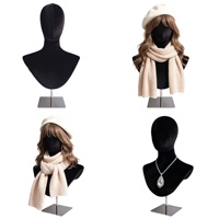 Nouveau stock : Mannequin de présentation en velours noir pour robes, perruques, chapeaux, foulards et colliers, avec base en acier inoxydable