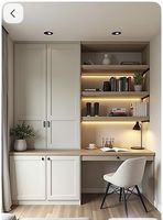 Bureau d'étude intégré sur mesure avec bibliothèque tout-en-un, armoire combinée en bois massif, bibliothèque murale pour bureau à domicile, chambre ou villa