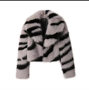 2023 Inverno Nova Chegada Casaco De Pele De Vison Falso Das Mulheres De Luxo Fofo Jaquetas Peludas Roupas Cortadas com Estilo Zebra Quente P Casacos - Product Image 3