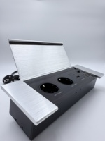 LEGA Prise de table industrielle en alliage d'aluminium argenté avec couvercle rabattable, chargeur USB-A/Type-C, 2 prises EU 16A/230V, RJ45, câble de 3m