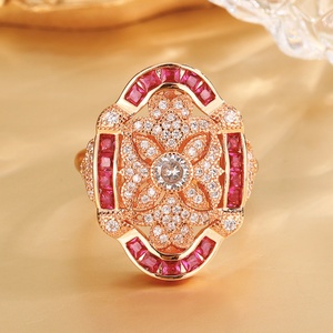Vintage Elegant Jewelry Eco-friendly Copper Rose Gold Plated Micro Pave Colored Zircon Vintage Gold Plated <b>Ring</b> for Women Gift - Product Image 3