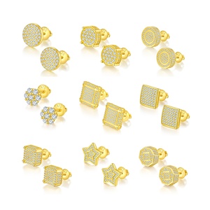 Fashion Hiphop Moissanite Stud <strong>Earrings</strong> <strong>Screwback</strong> 925 Sterling Silver Moissanite Mens <strong>Earrings</strong> - Product Image 1