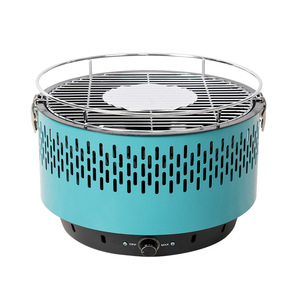Portable Barbecue Grill Multifunctional Outdoor Camping Use Round Red Steel With Grilling Rack For Meat And Snacks - Product Image 2