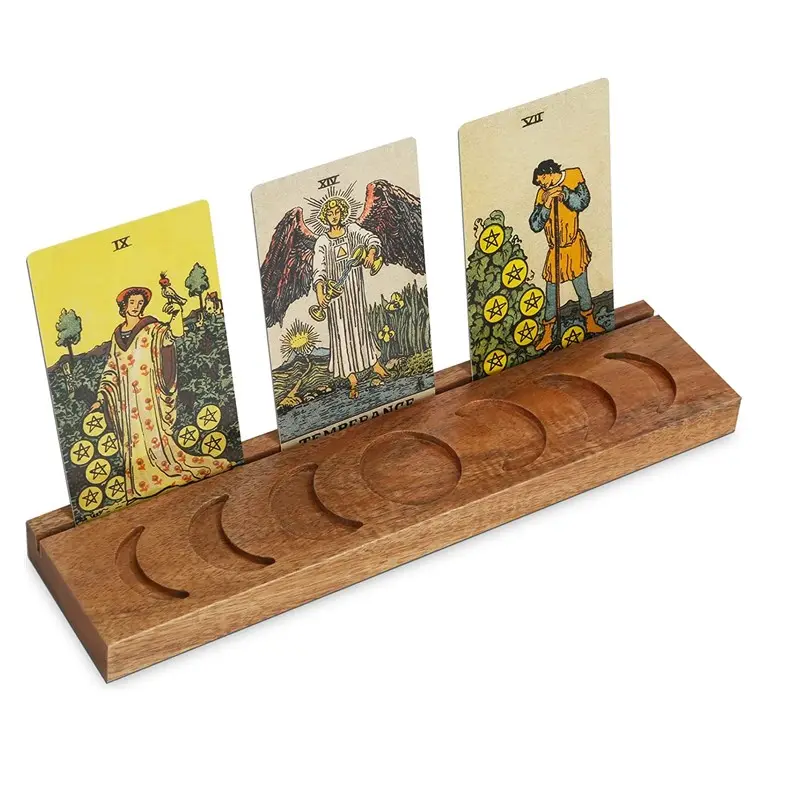 Wooden Tarot Card Holder with Moon Phase Display Tray Affirmation Cards Wood Organizer Decoration Supplies